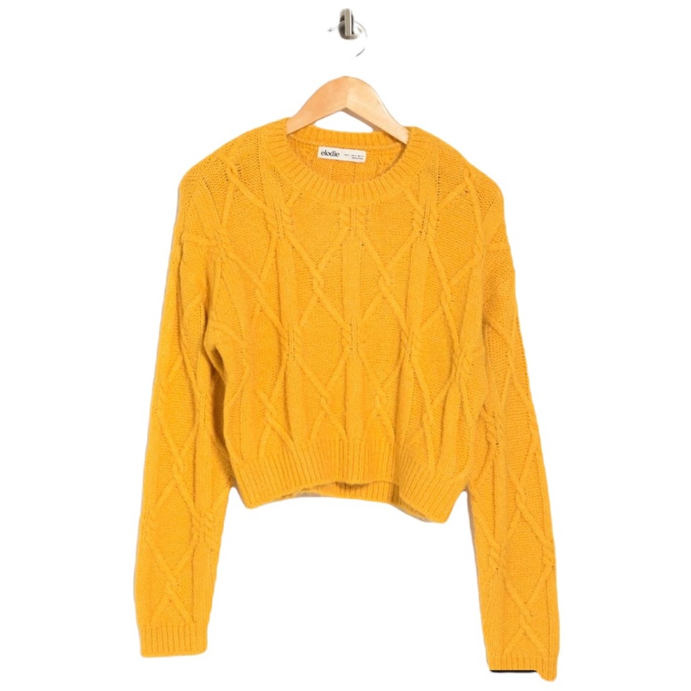 Elodie Crew Neck Cropped Cable Knit Mustard Sweater